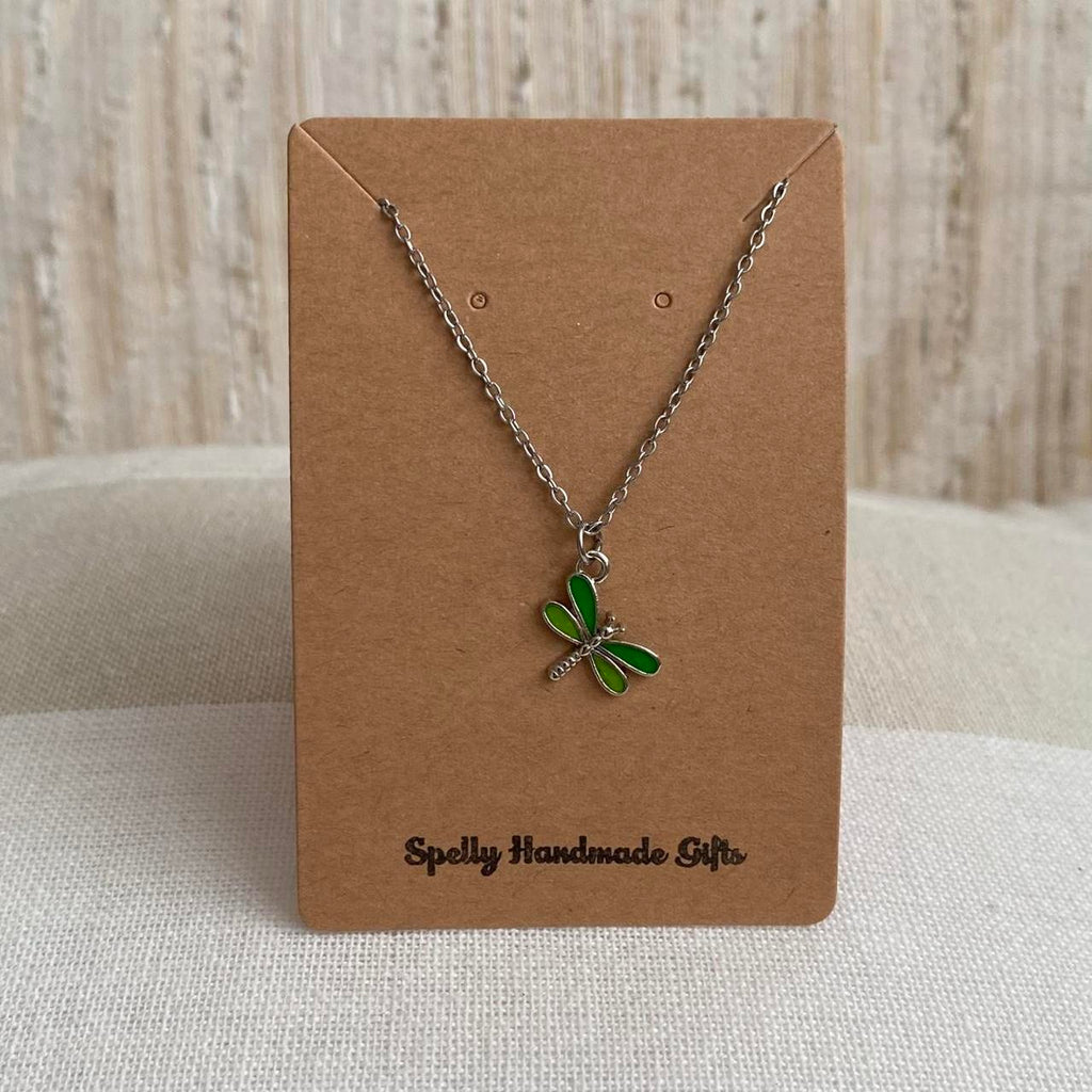 Green Enamel Dragonfly Pendant Chain Necklace With - Image 4