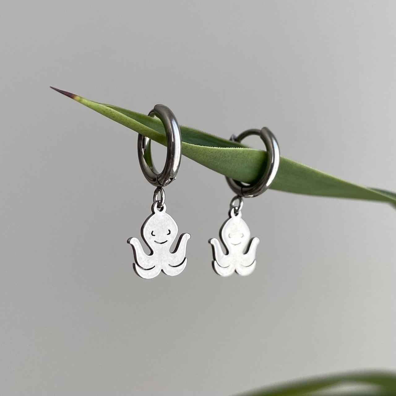 Petite Size Silver Octopus Hoop Earrings 100 - Image 4