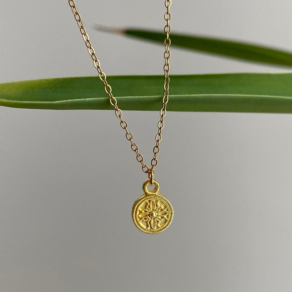 Gold Flower Cross Circle Pendant Chain Necklace - Image 2