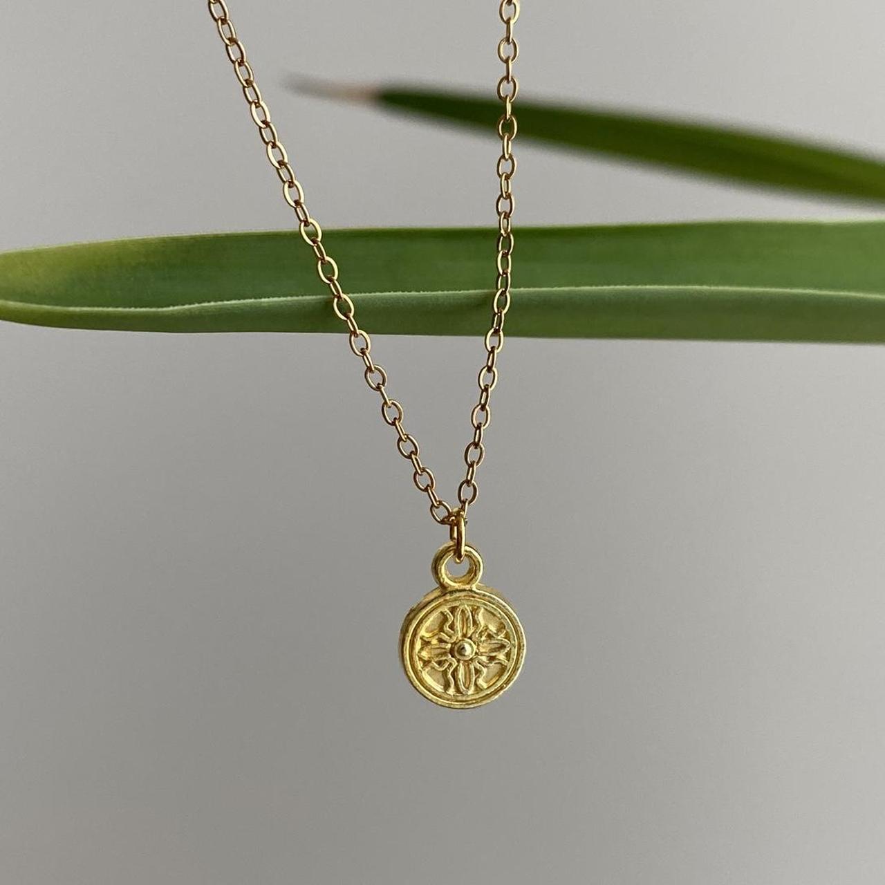 Gold Flower Cross Circle Pendant Chain Necklace - Image 2