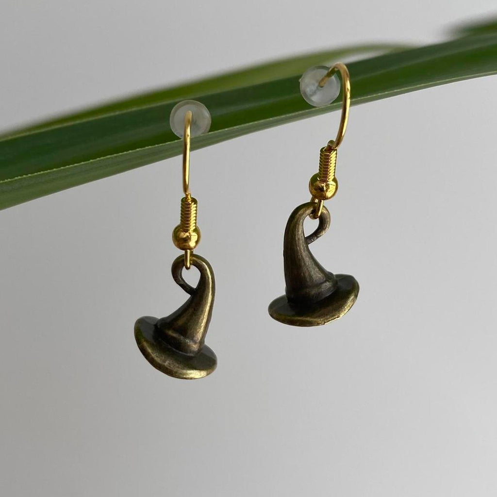 Witch Hat Dangle Earrings With Gold Accents Hand