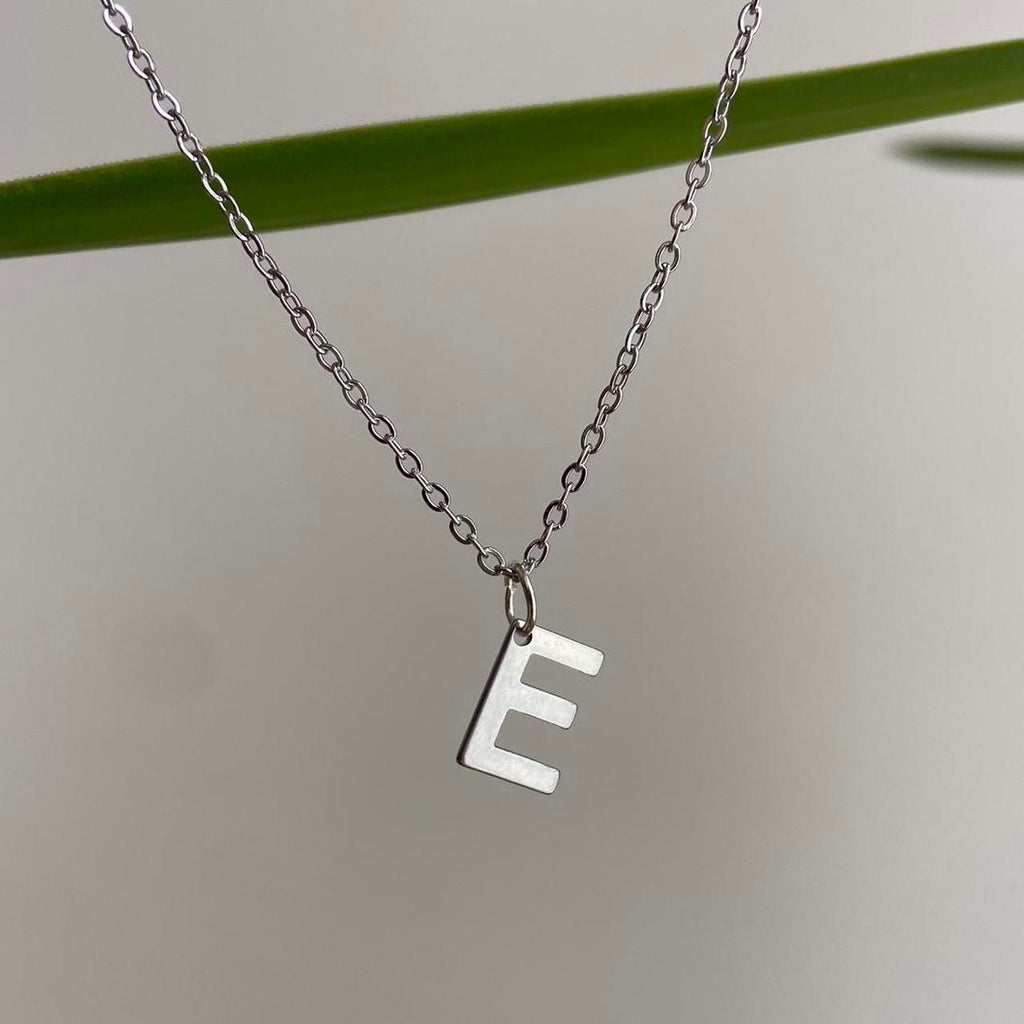 Silver Letter E Initial Pendant Chain Necklace