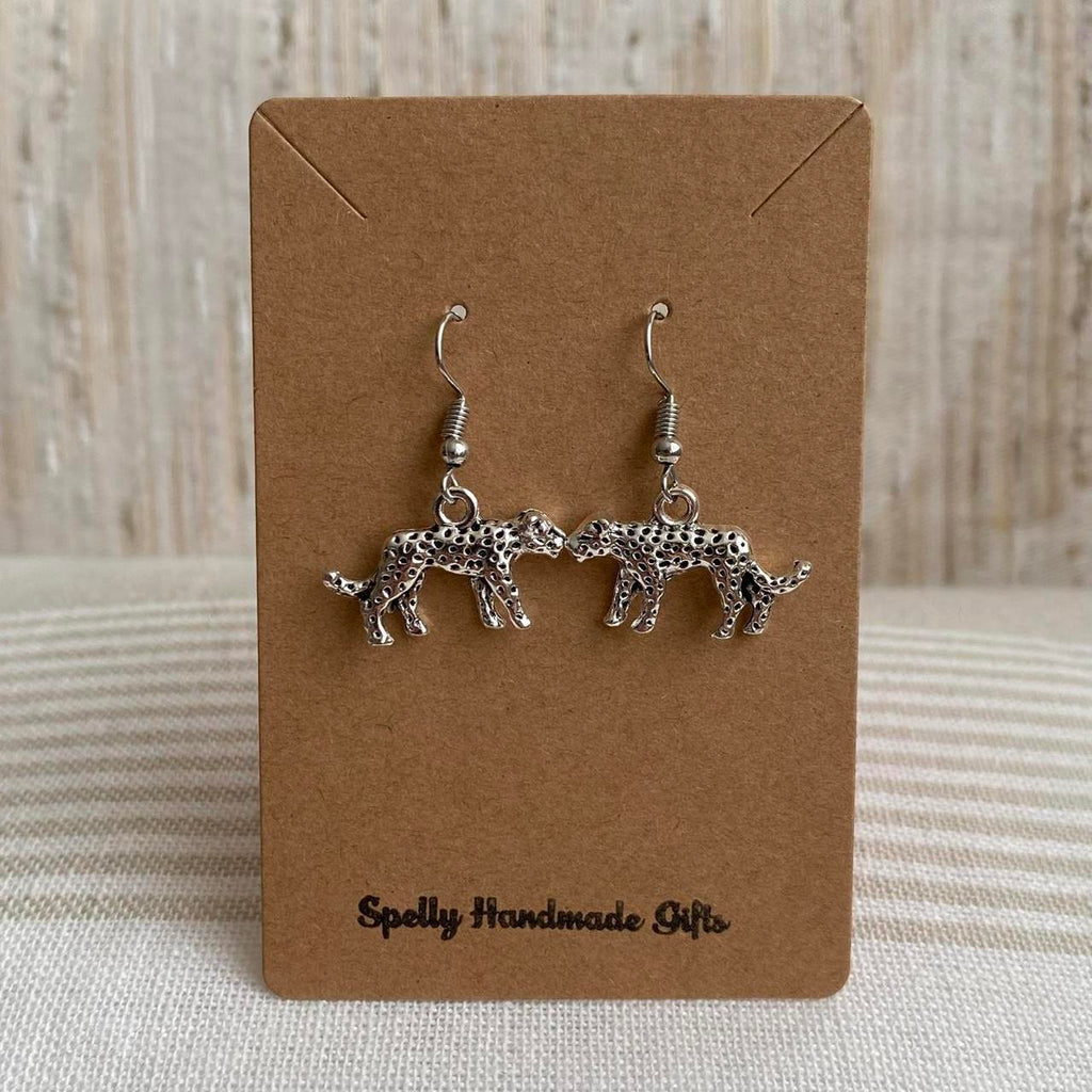 Silver Leopard Dangle Earrings Hand Made Pendant - Image 4