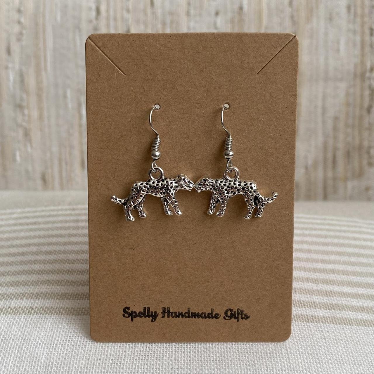 Silver Leopard Dangle Earrings Hand Made Pendant - Image 4