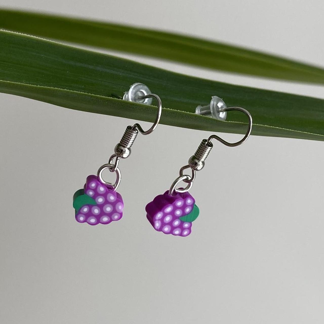 Purple Grape Fruit Polymer Clay Dangle Earrings With - Image 2