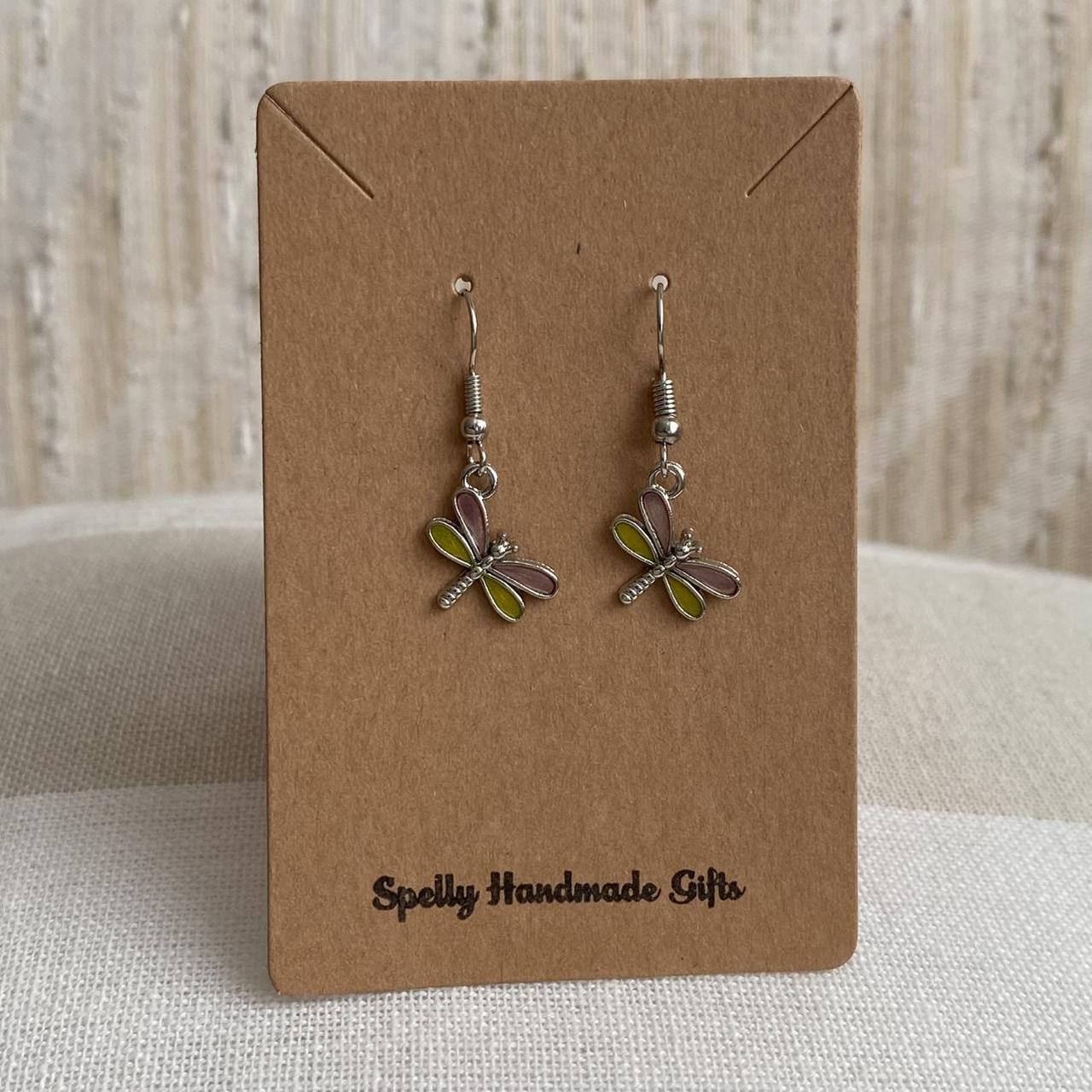 Pink And Yellow Dragon Fly Dangle Earrings With - Image 2