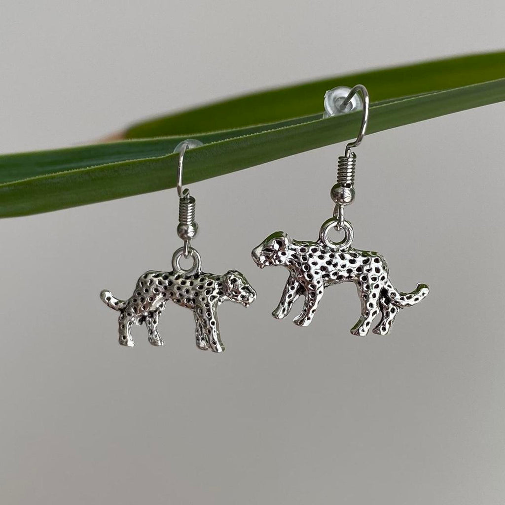 Silver Leopard Dangle Earrings Hand Made Pendant - Image 2