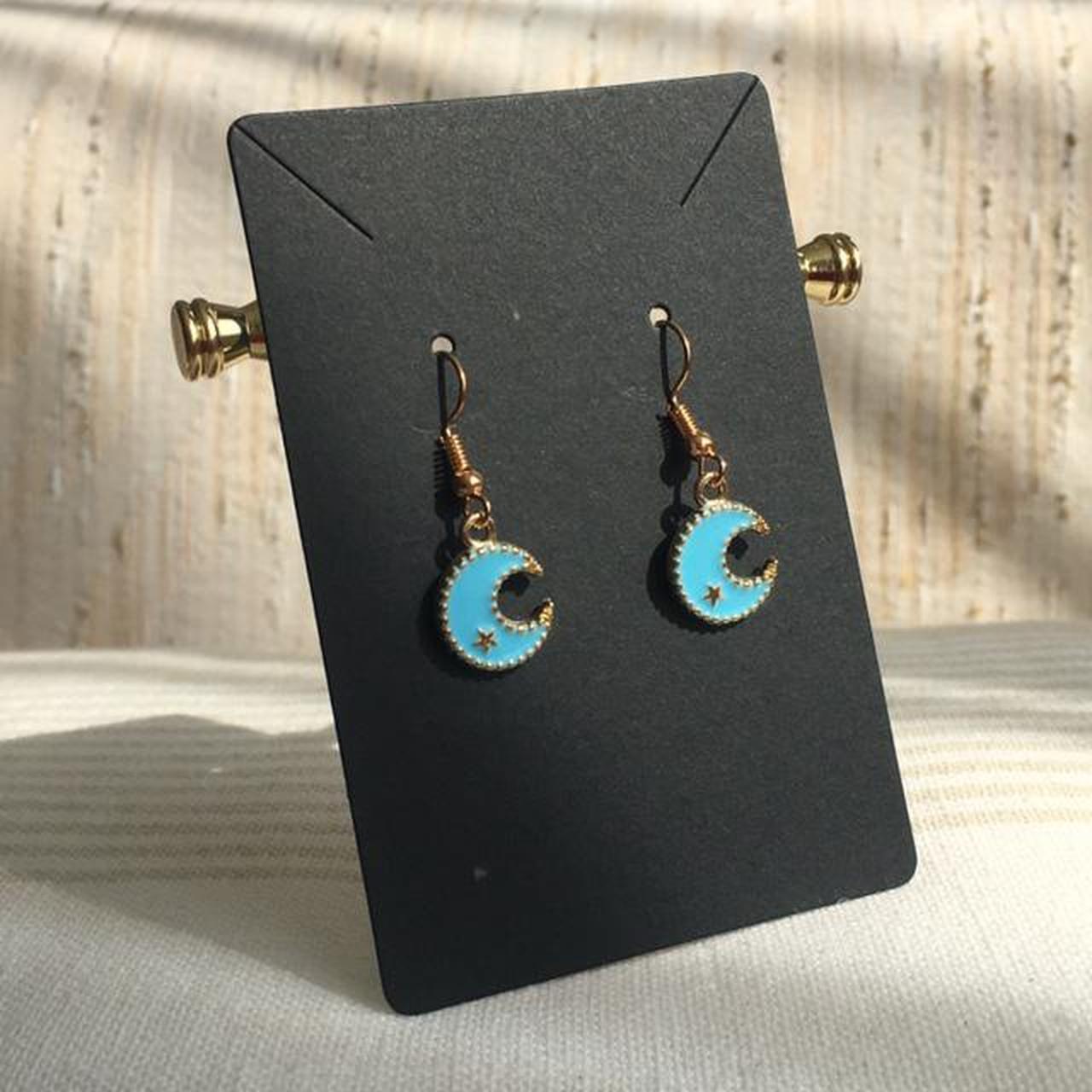 Blue Turquoise Blue Moon With Gold Star Accent Drop - Image 2