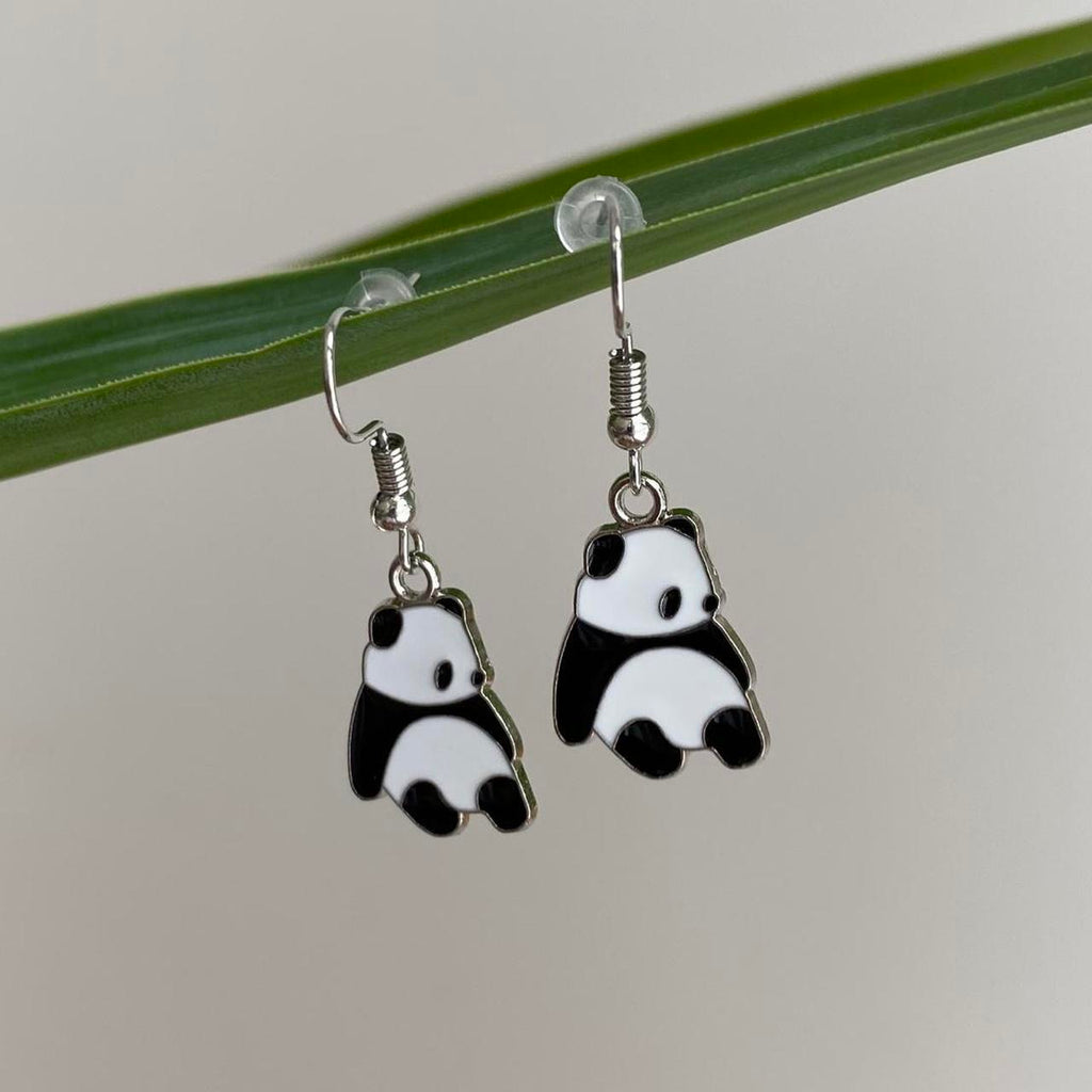 Cute Lazy Panda Dangle Earrings With Silver Accents - Image 3