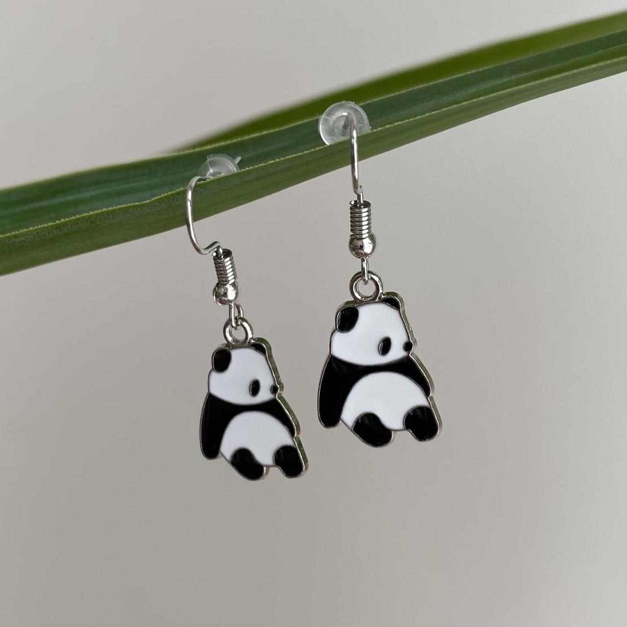 Cute Lazy Panda Dangle Earrings With Silver Accents - Image 3