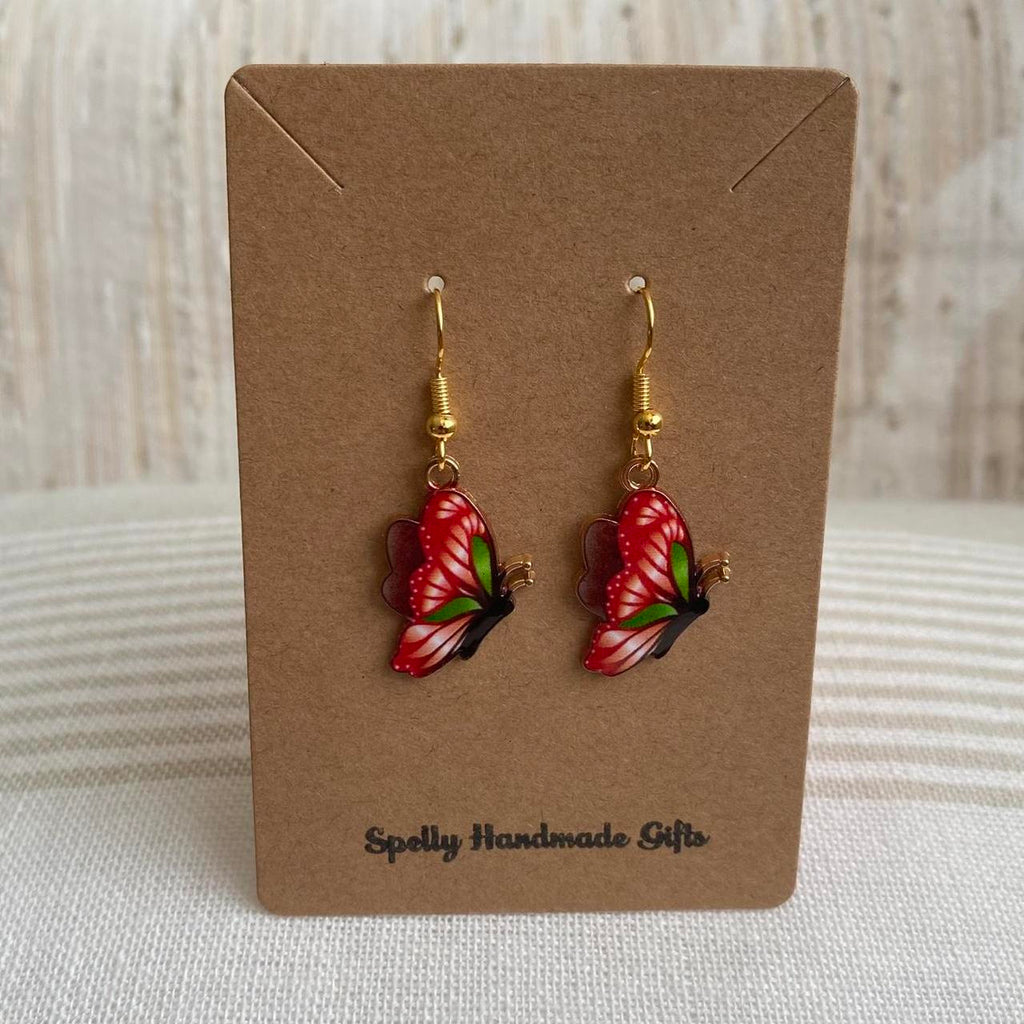 Red And Green Butterfly Enamel Dangle Earrings With - Image 4