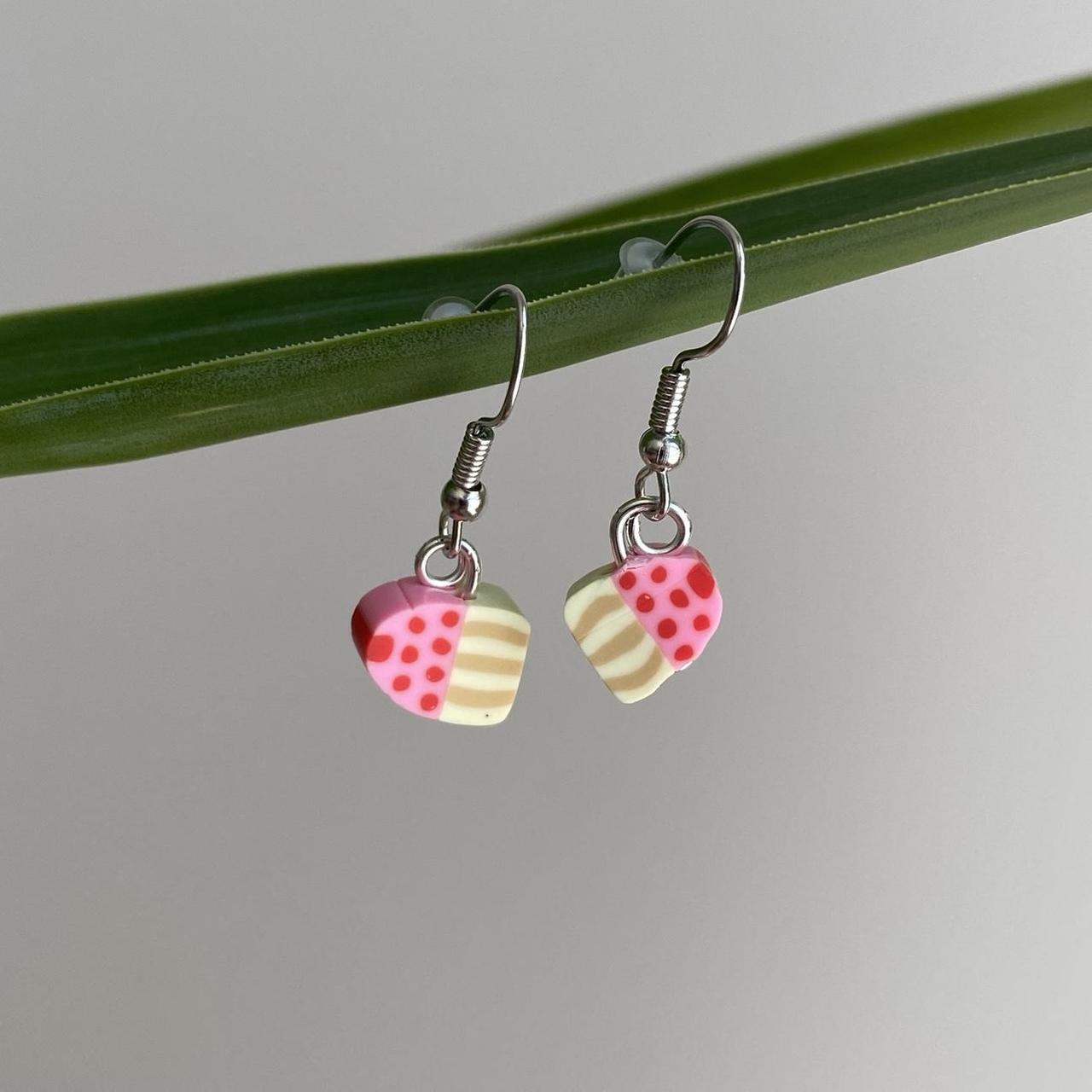 Pink Strawberry Cupcake Polymer Clay Dangle Earrings - Image 4