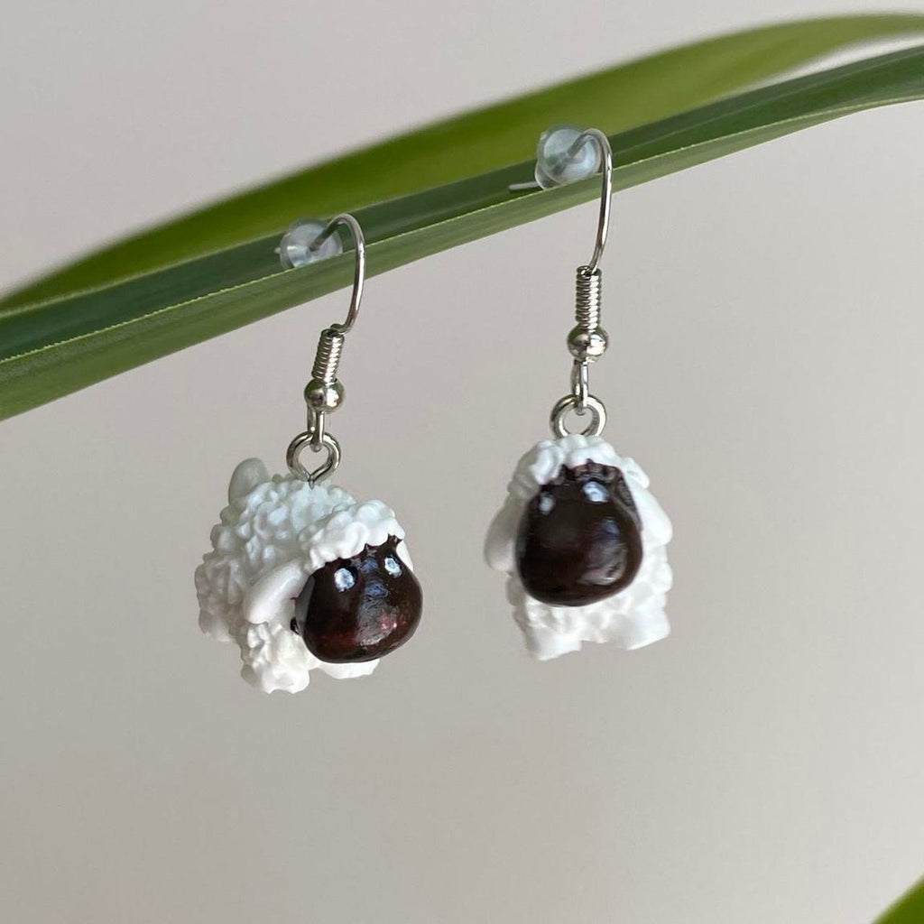 White Lamb Sheep Dangle Earrings With Silver - Image 5