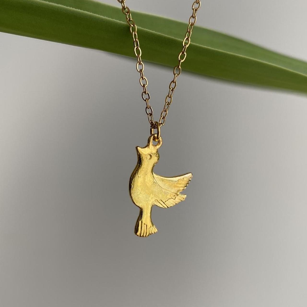 Flying Dove Bird Gold Pendant Chain Necklace 18 - Image 5