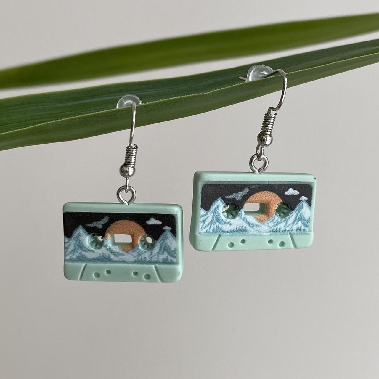 Green Vintage Music Cassette Tape Dangle Earrings