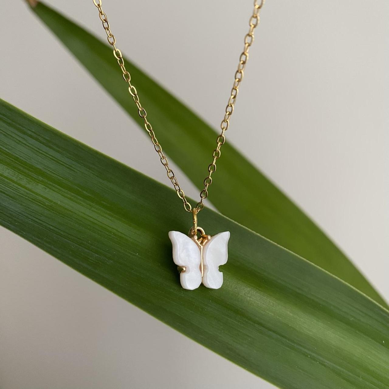 White Butterfly Pendant Chain Necklace With Gold - Image 2