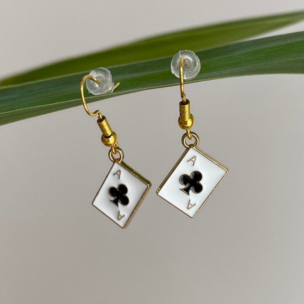 Ace Of Clubs Poker Card Dangle Earrings With Gold - Image 3