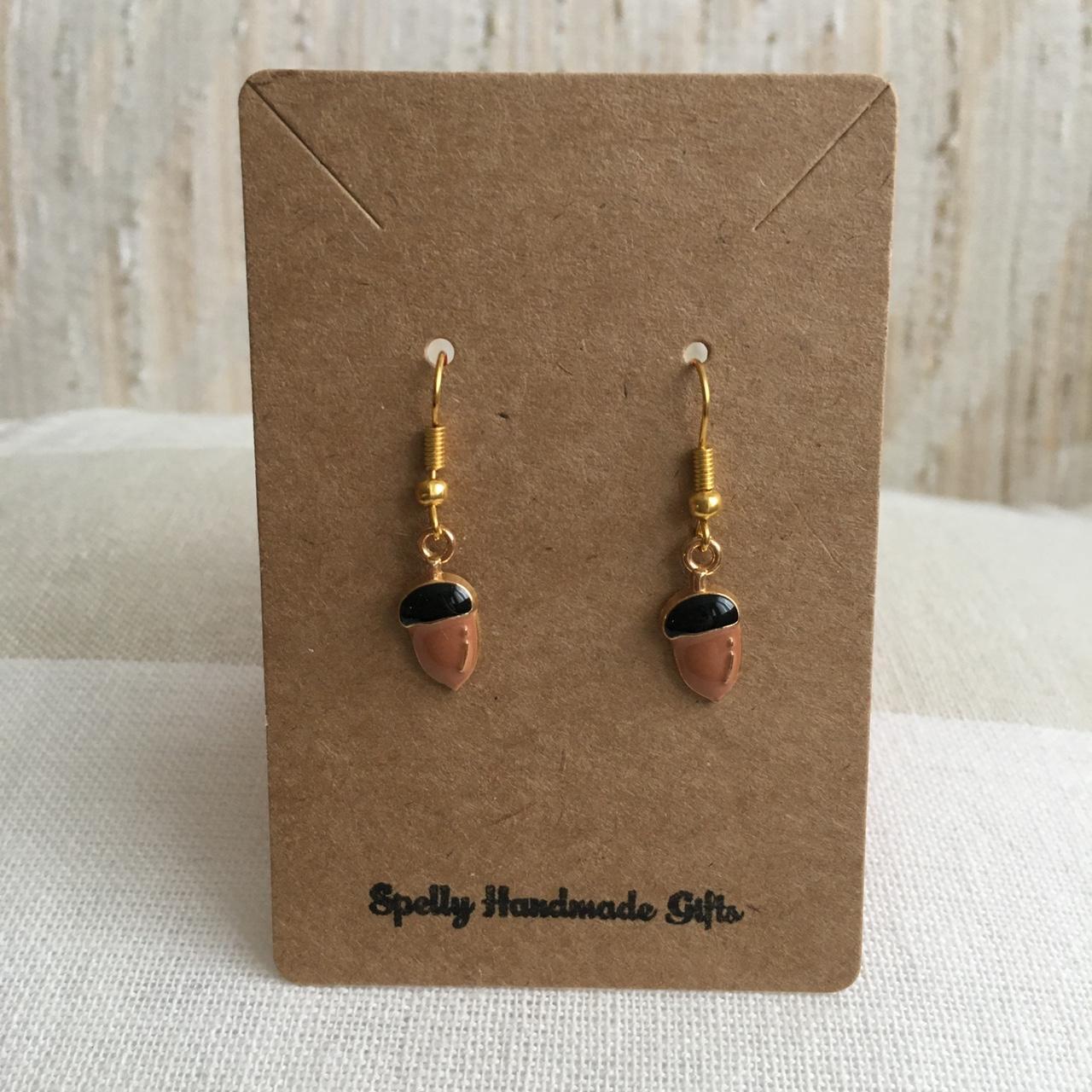Acorn Dangle Earrings Hand Made Enamel Pendant - Image 2