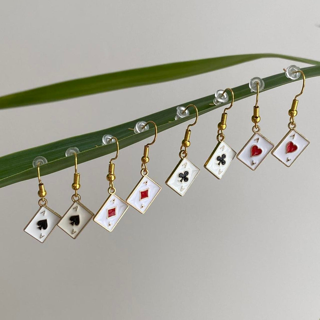Ace Of Diamonds Poker Card Dangle Earrings With Gold - Image 5
