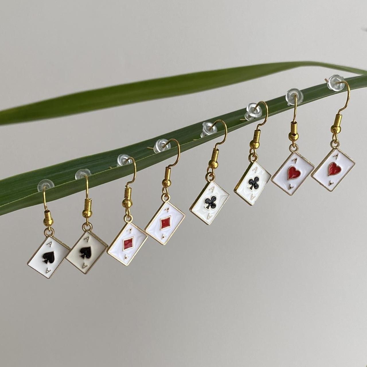 Ace Of Diamonds Poker Card Dangle Earrings With Gold - Image 5