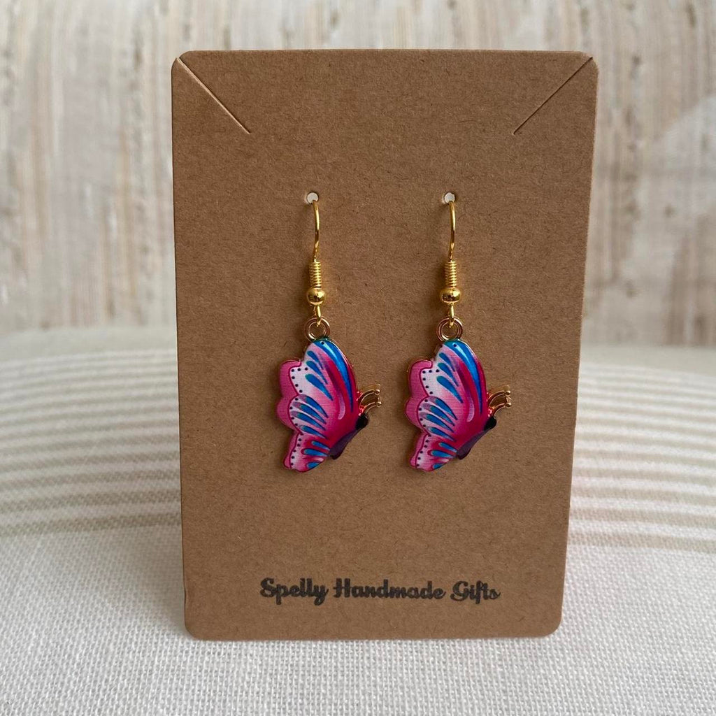 Hot Pink And Blue Butterfly Enamel Dangle Earrings - Image 4