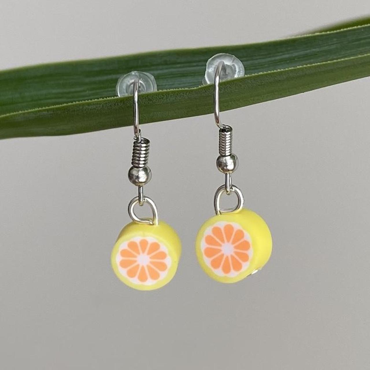 Guava Fruit Polymer Clay Dangle Earrings With Silver - Image 3