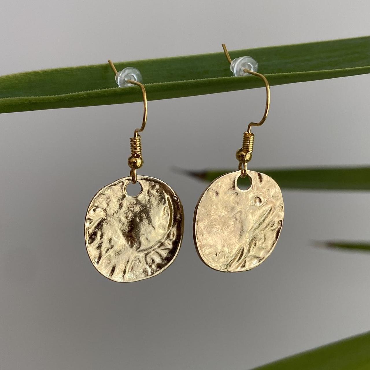 Large Hanmered Gold Circle Dangle Earrings 100