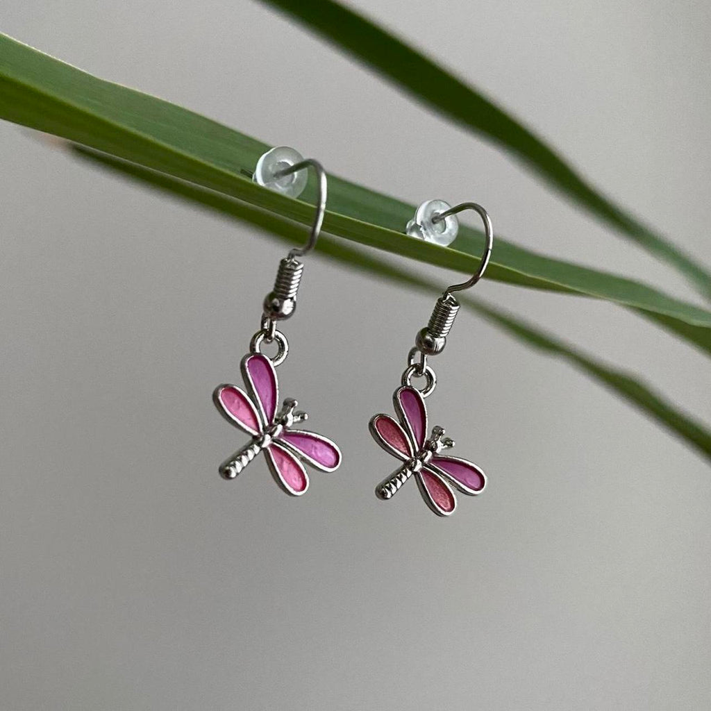 Pink And Purple Dragon Fly Dangle Earrings With - Image 5