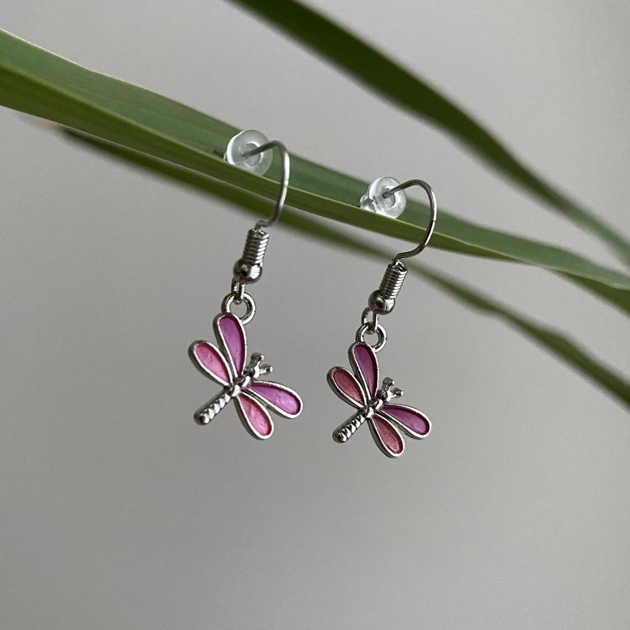 Pink And Purple Dragon Fly Dangle Earrings With - Image 5