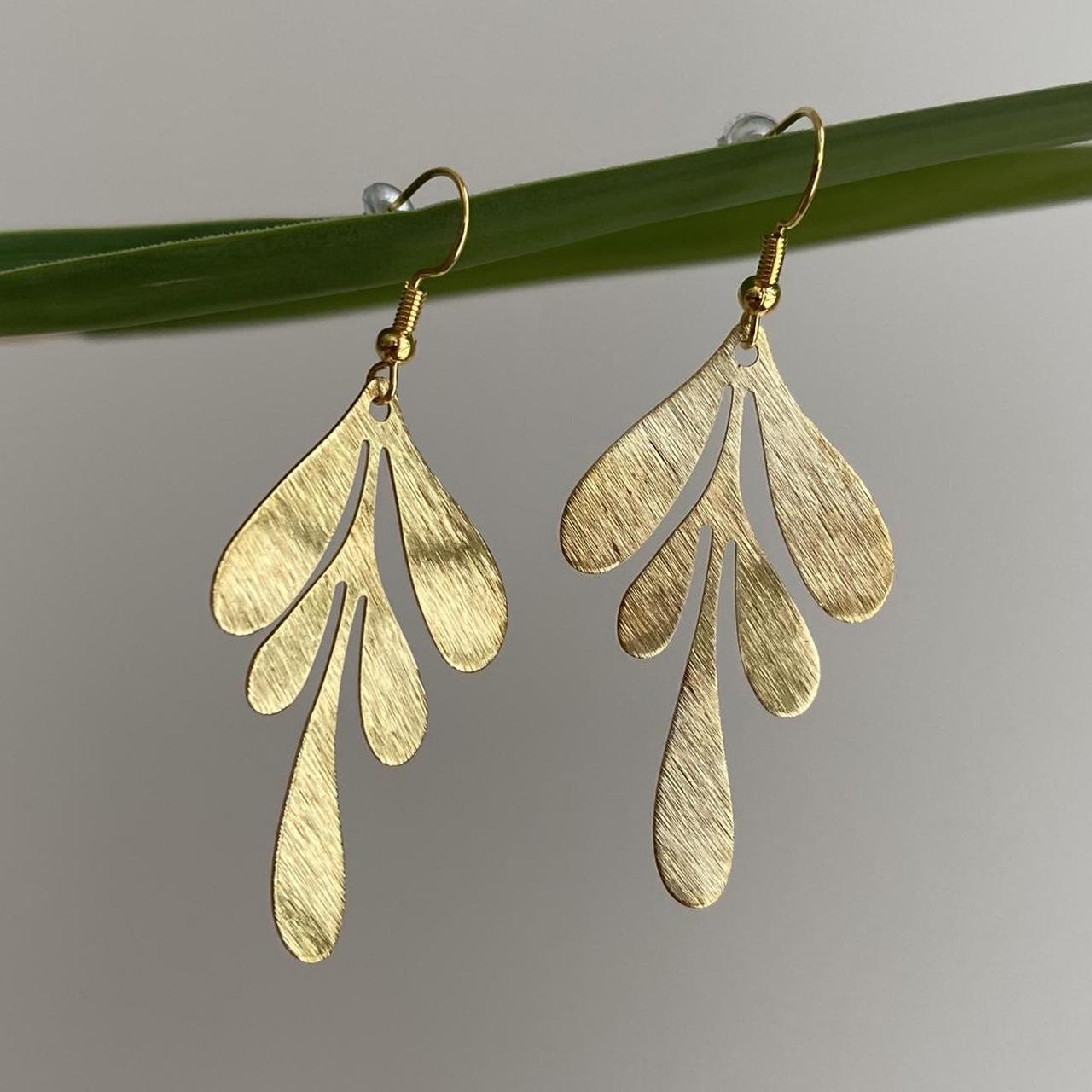 Gold Dripping Leaf Dangle Earrings Hand Made