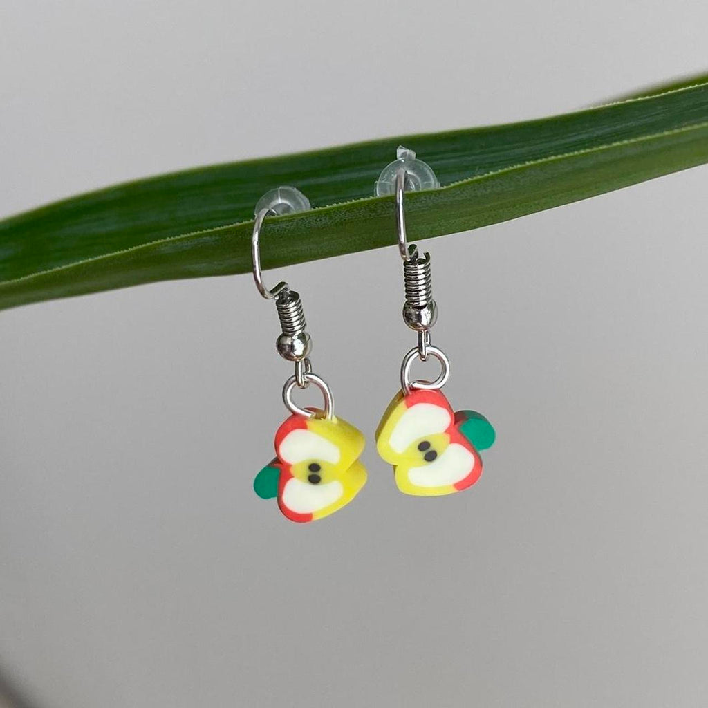 Red Sliced Apple Fruit Polymer Clay Dangle Earrings - Image 3