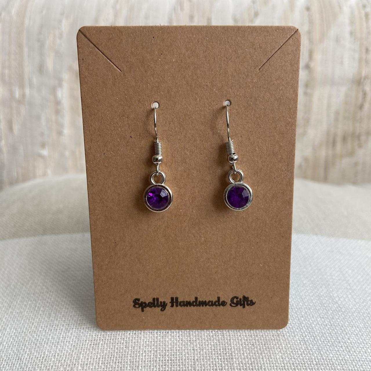 Purple Gem Dangle Earrings Silver Accents Hand - Image 2