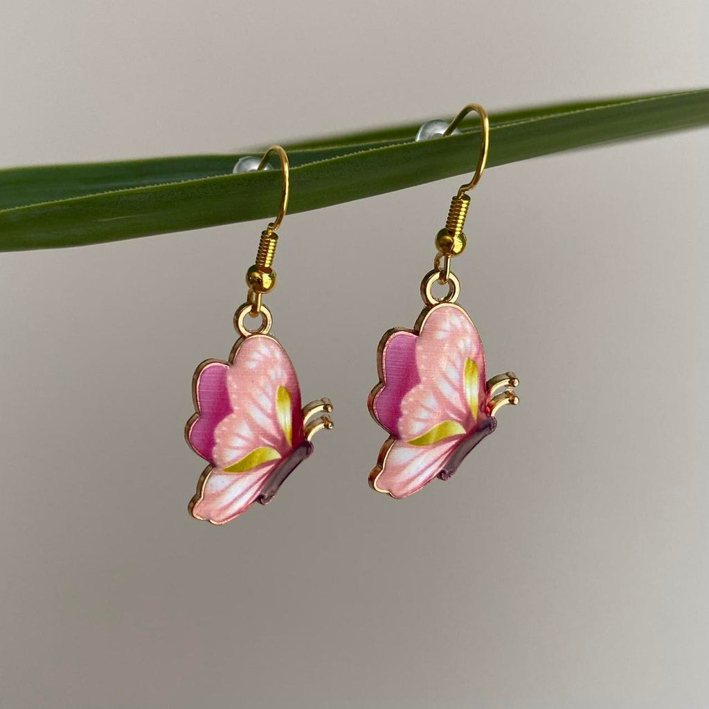 Light Pink Butterfly Enamel Dangle Earrings With - Image 4