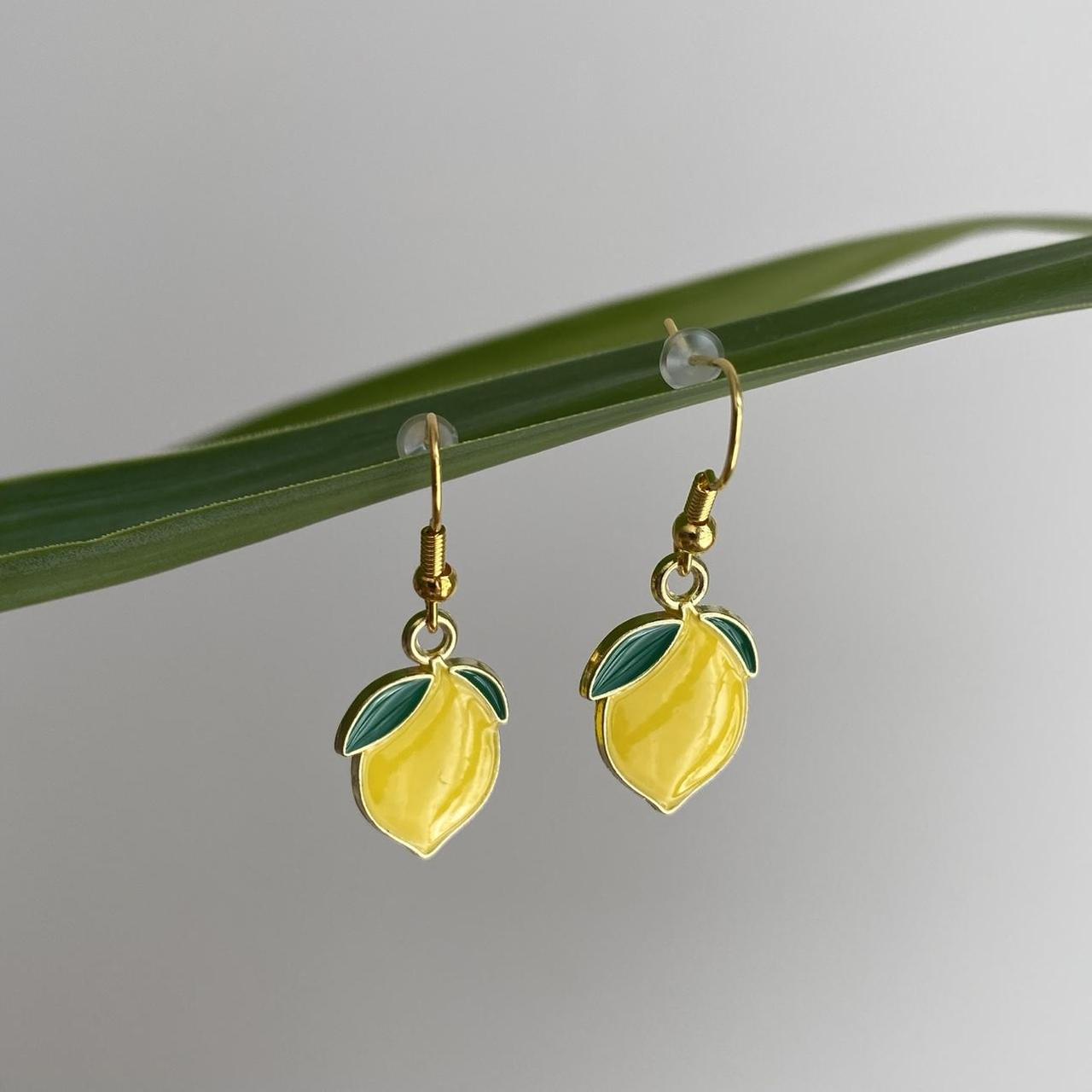 Yellow Lemon Dangle Earrings With Silver Accents And - Image 3