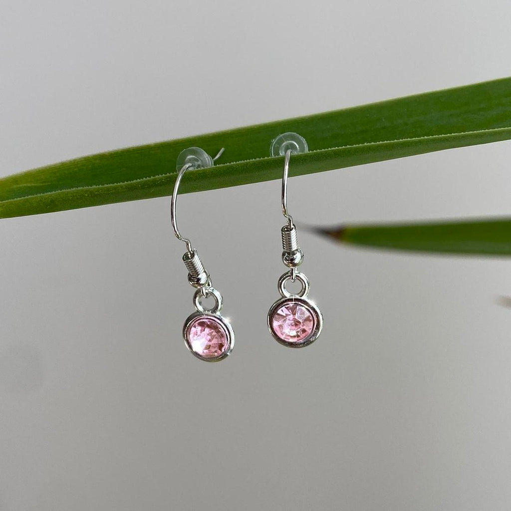 Soft Pink Gem Dangle Earrings Silver Accents
