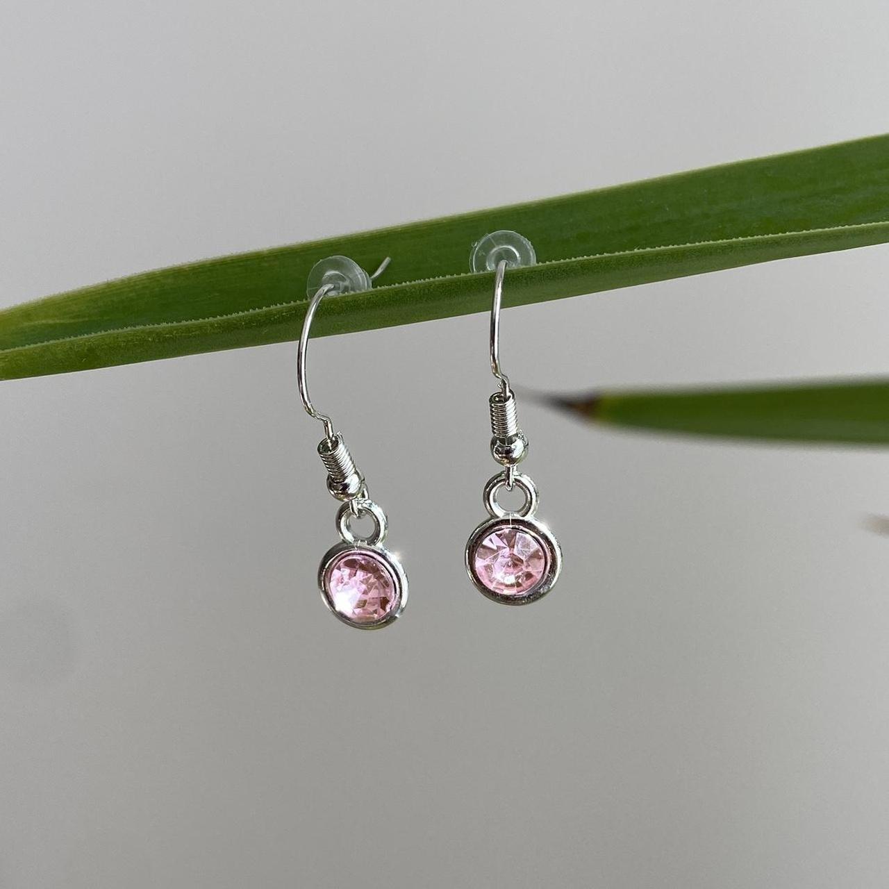 Soft Pink Gem Dangle Earrings Silver Accents