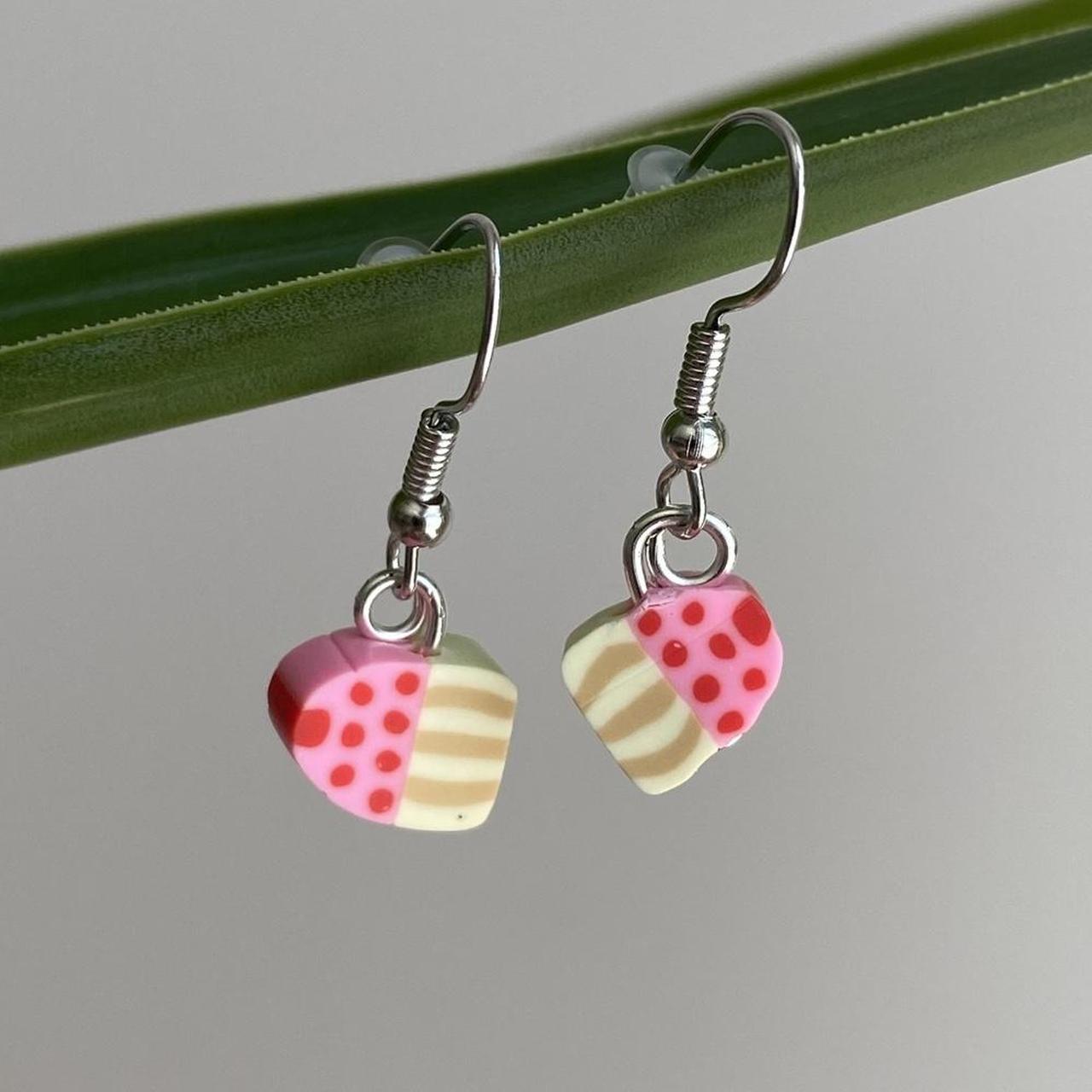 Pink Strawberry Cupcake Polymer Clay Dangle Earrings