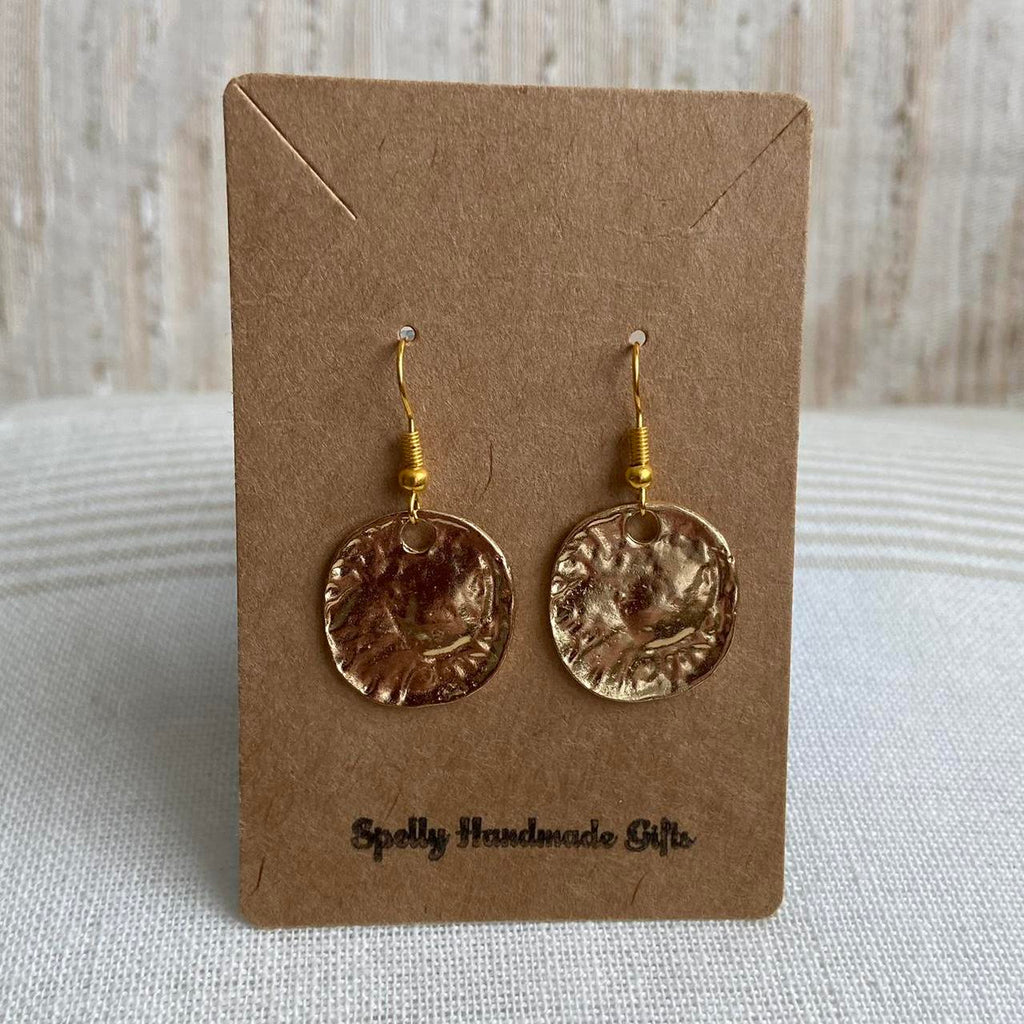 Large Hanmered Gold Circle Dangle Earrings 100 - Image 4