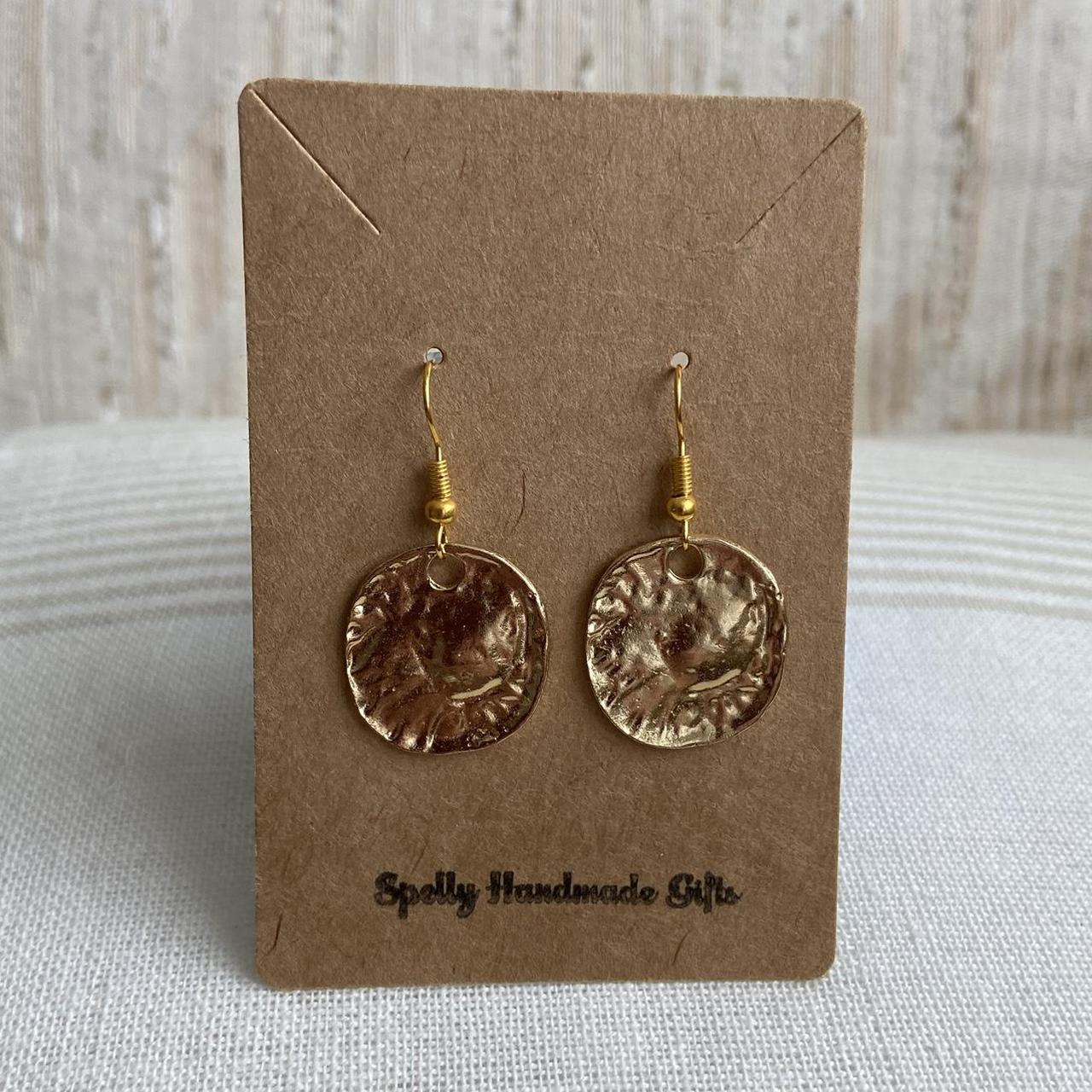 Large Hanmered Gold Circle Dangle Earrings 100 - Image 4