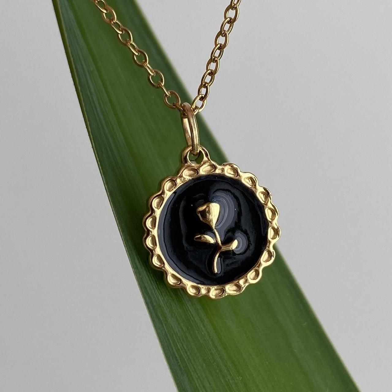 18 Karat Gold Plated Black Enamel Vintage Style Rose - Image 6