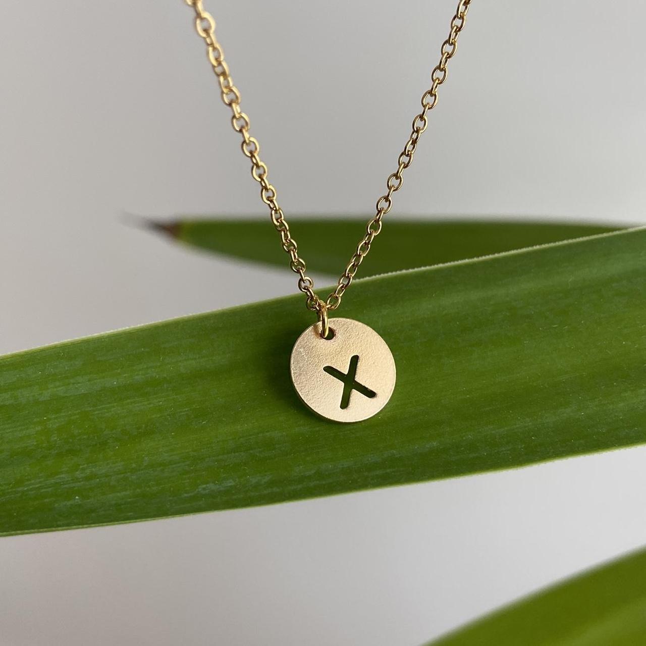 Circle Stamped Gold Letter X Initial Pendant Chain