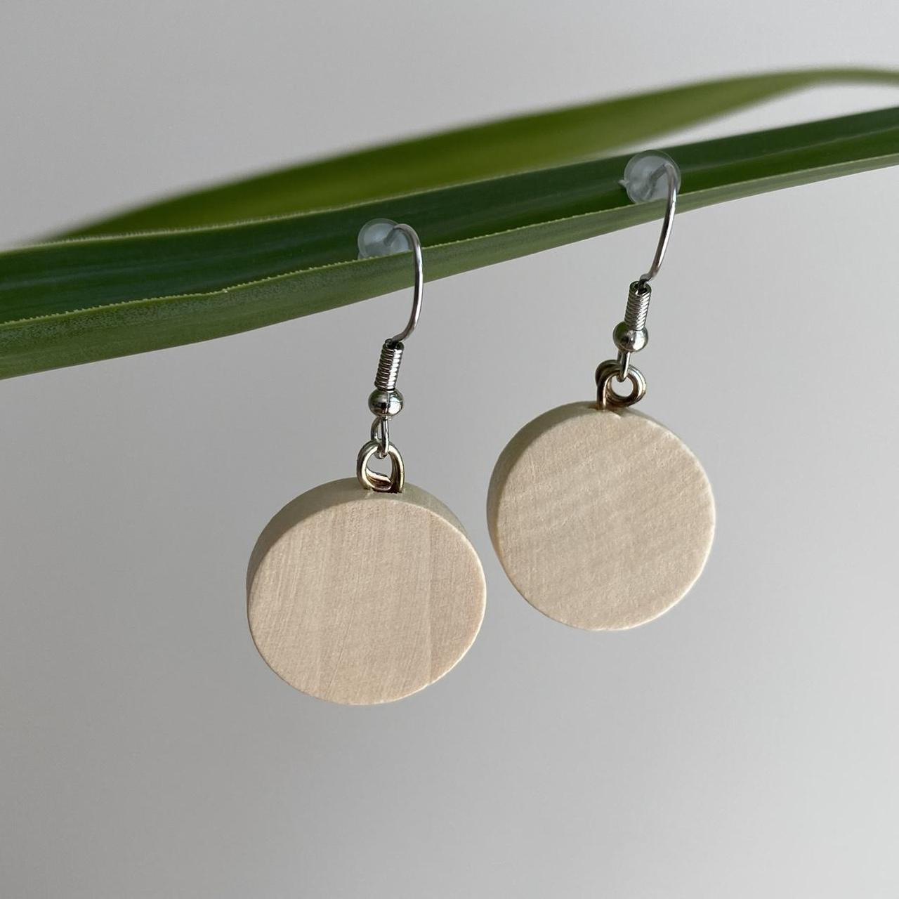 Wooden Circle Dangle Earrings With Silver Accents - Image 4