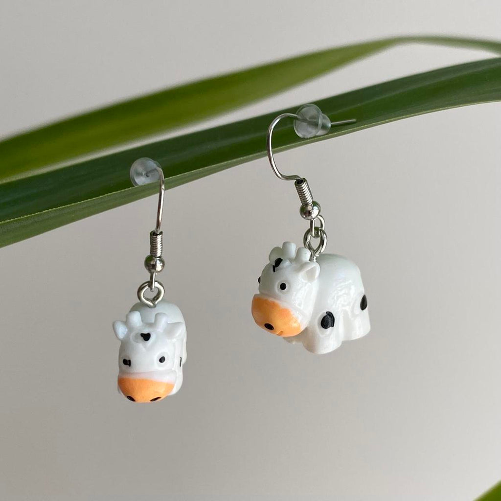 Cow Dangle Earrings With Silver Accents Hand Made - Image 3