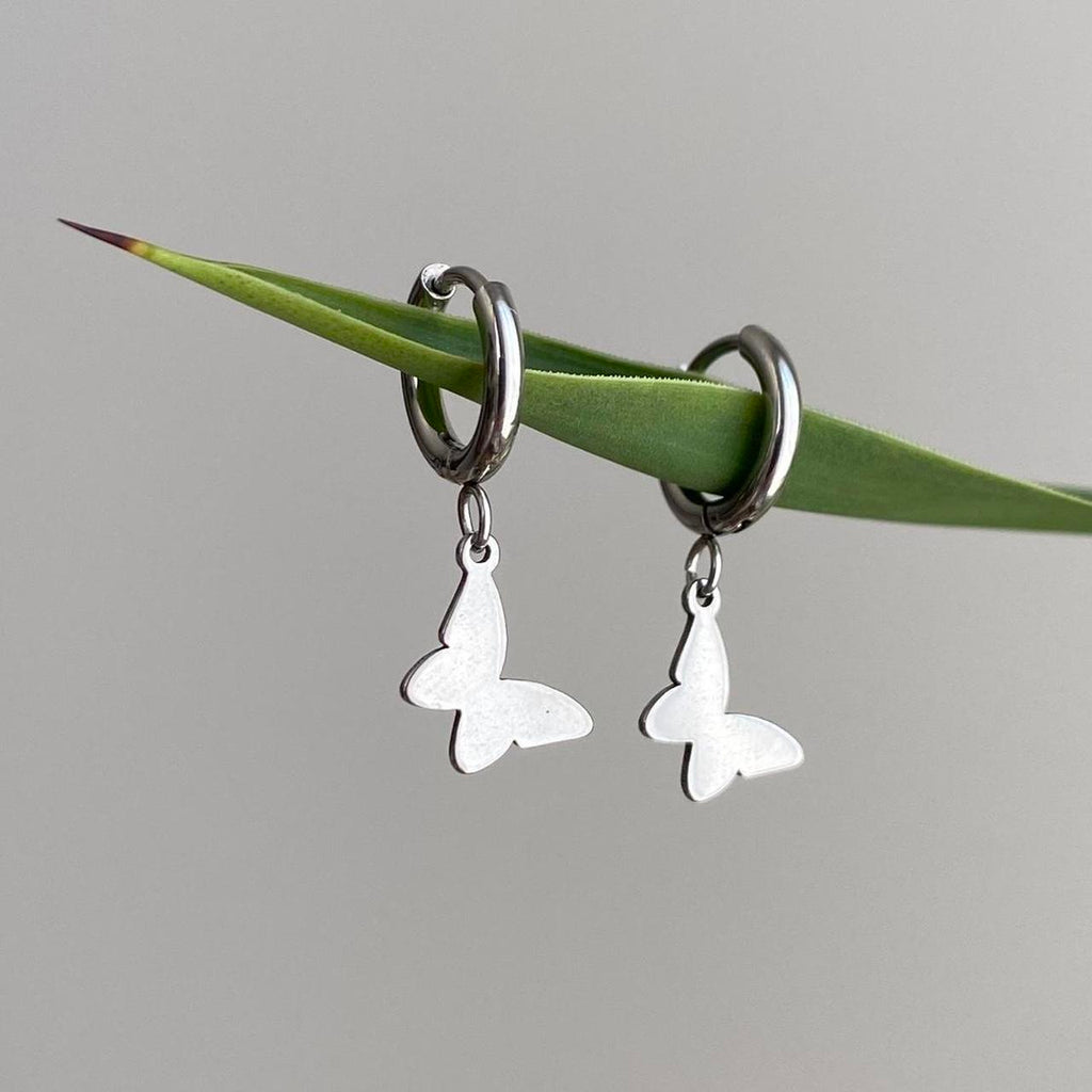 Petite Size Silver Butterfly Hoop Earrings 100