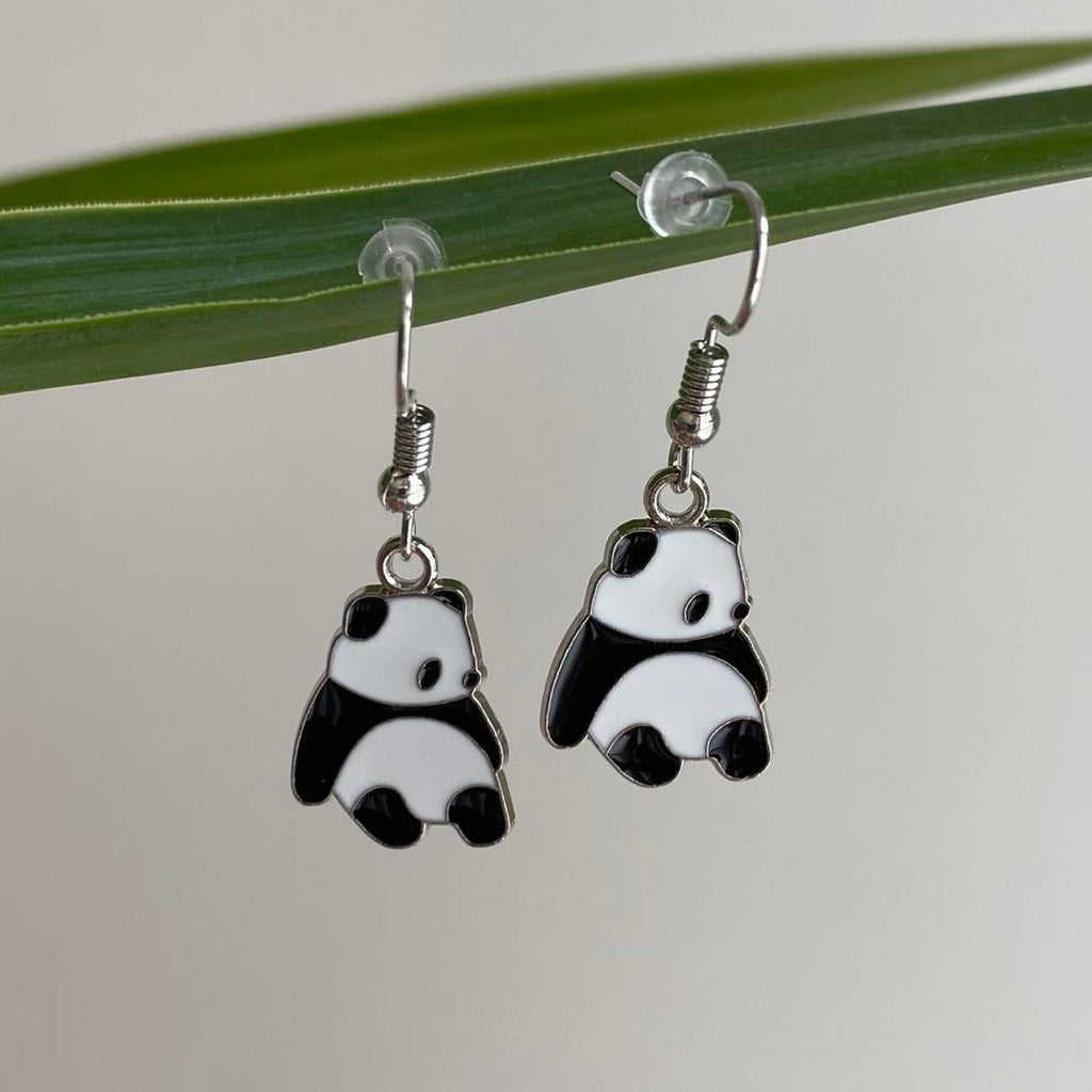 Cute Lazy Panda Dangle Earrings With Silver Accents
