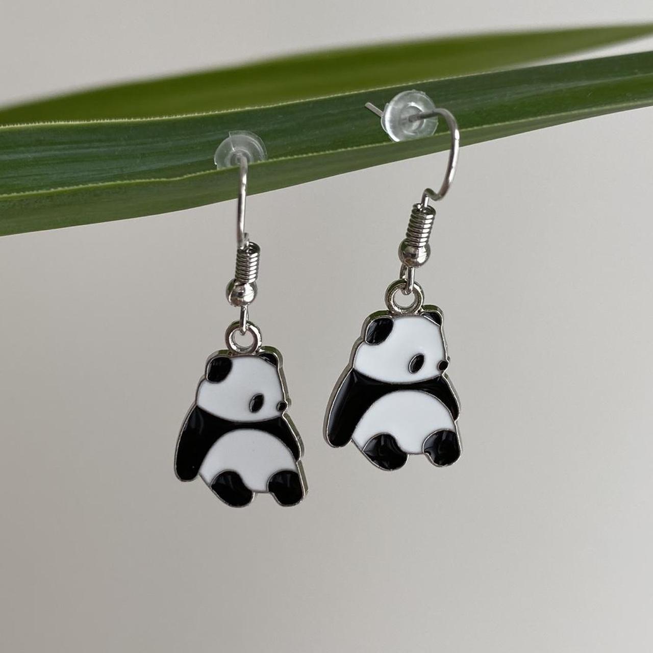 Cute Lazy Panda Dangle Earrings With Silver Accents