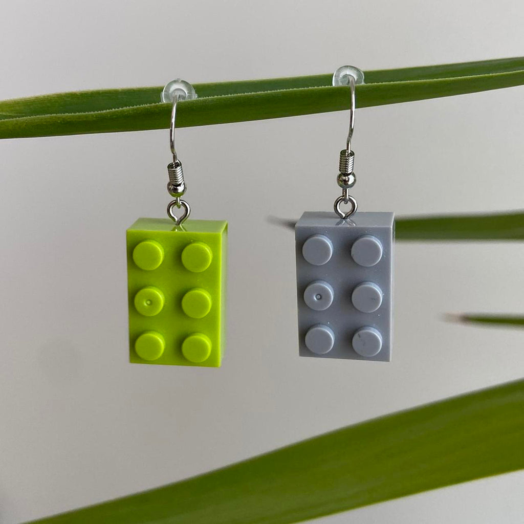 Lego Green And Grey Dangle Earrings Hand Made - Image 4