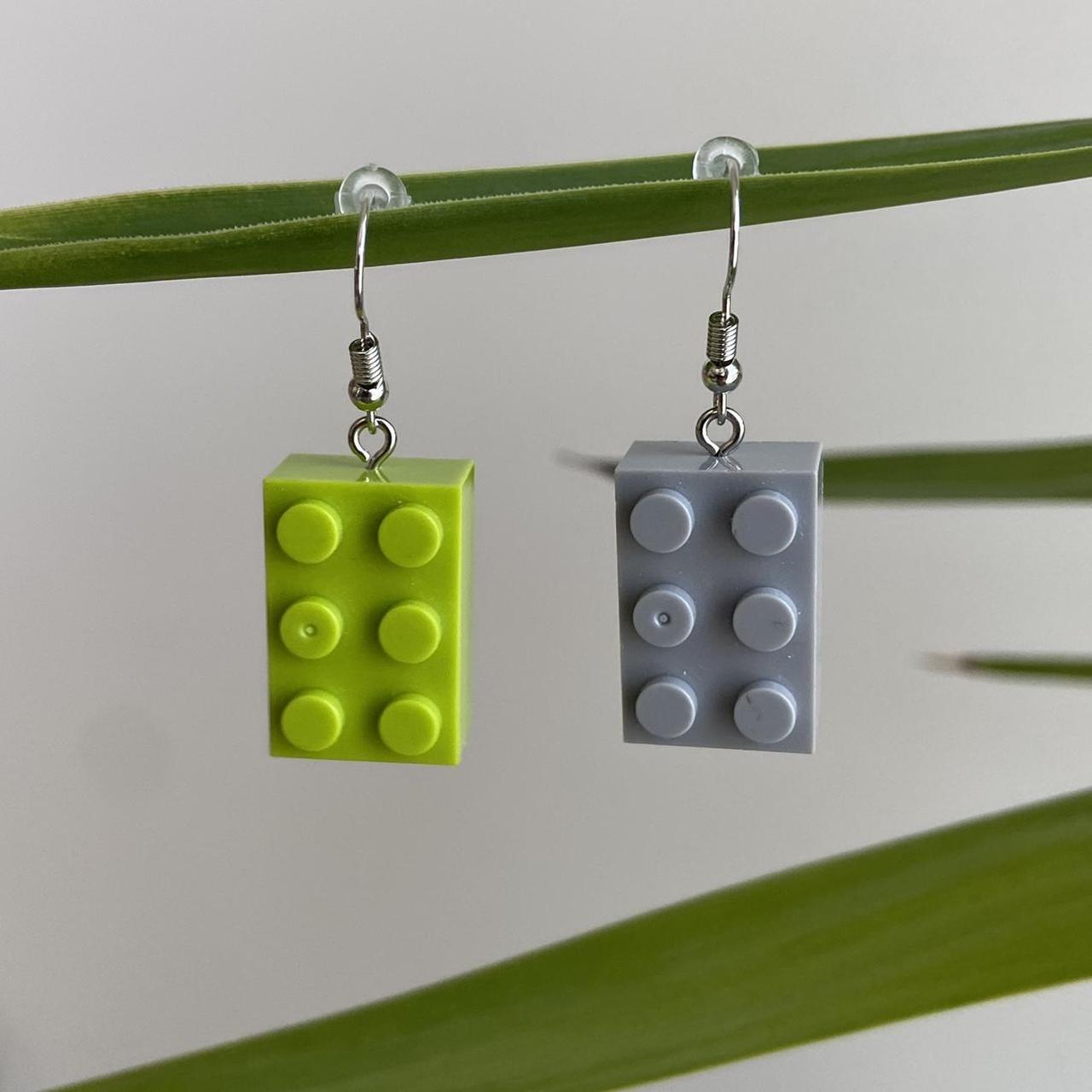 Lego Green And Grey Dangle Earrings Hand Made - Image 4