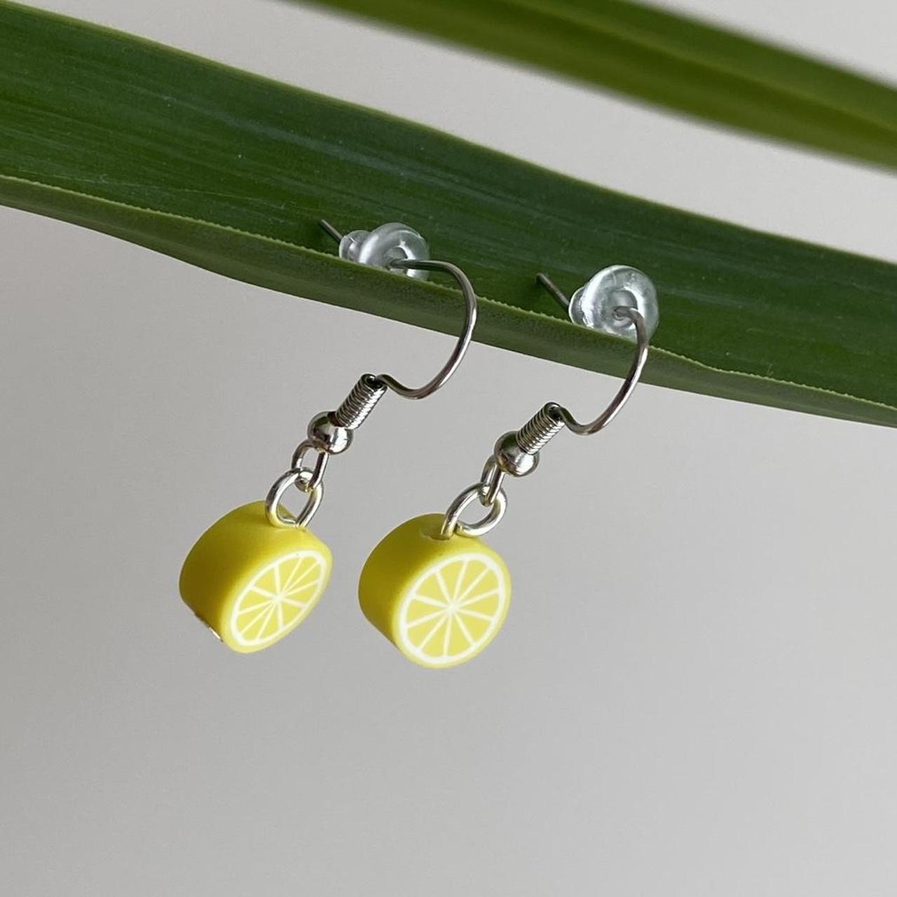 Yellow Lemon Fruit Polymer Clay Dangle Earrings With - Image 2