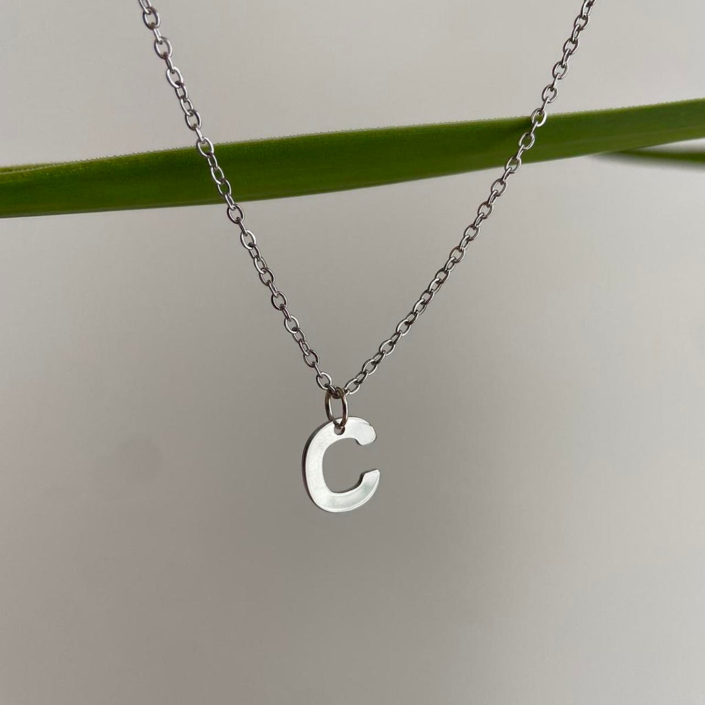 Silver Letter C Initial Pendant Chain Necklace